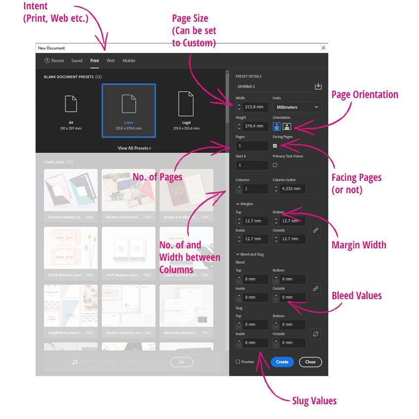 new document window all features