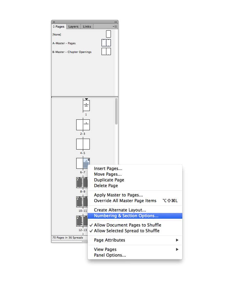 indesign table of contents TOC page numbers sections book design magazine design