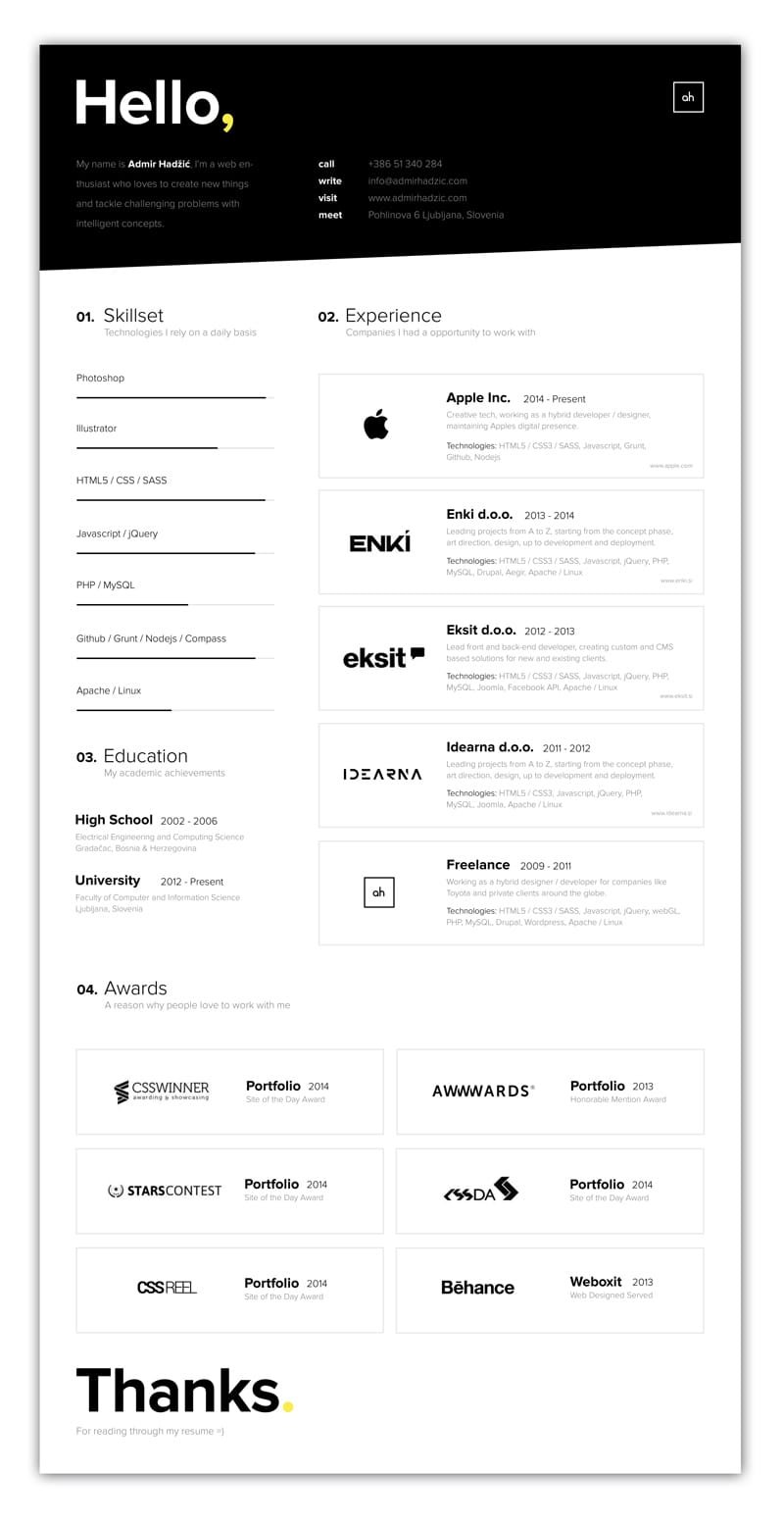 indesign cv resume inspiration minimal color amir hadzic