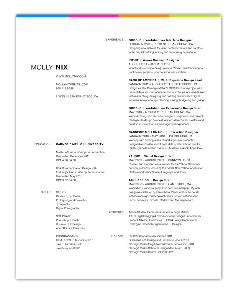 indesign cv resume inspiration minimal color molly nix