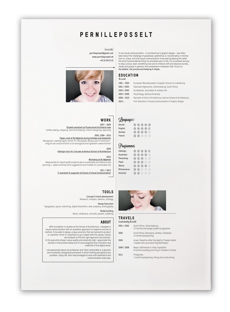 indesign cv resume inspiration pernille posselt