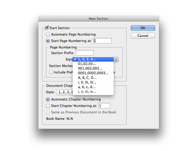 indesign table of contents TOC page numbers sections book design magazine design