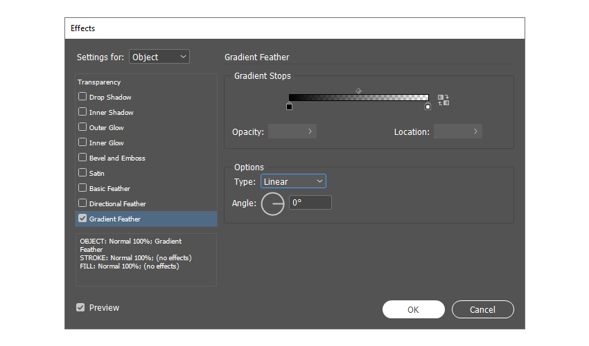 gradient feather indesign linear