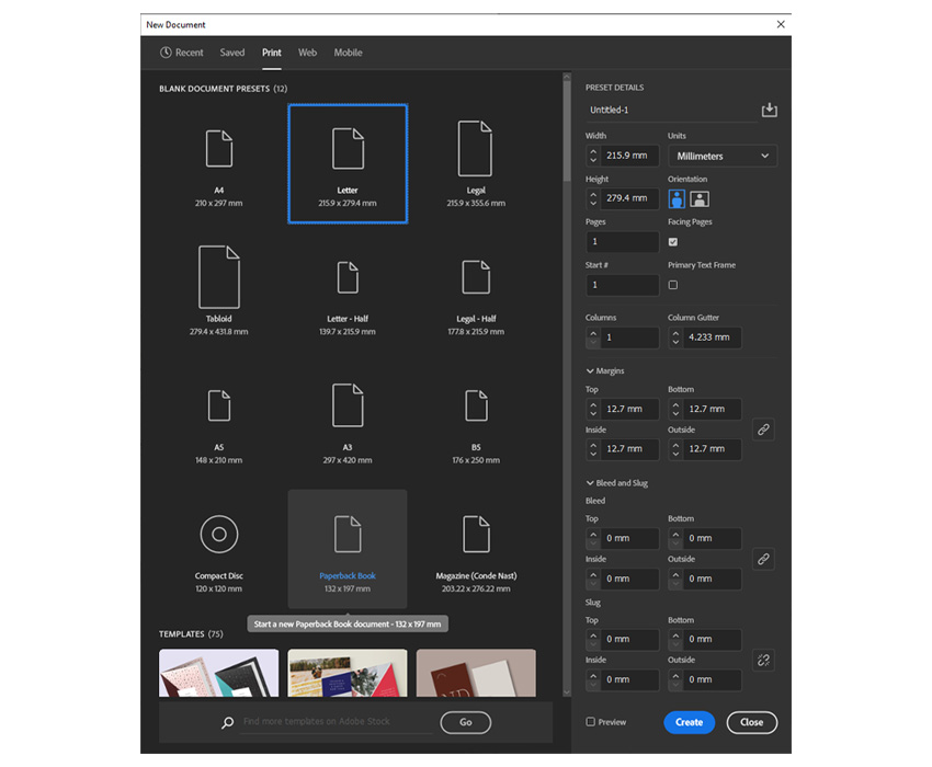 Intent page size print