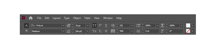 tracking character formatting controls panel