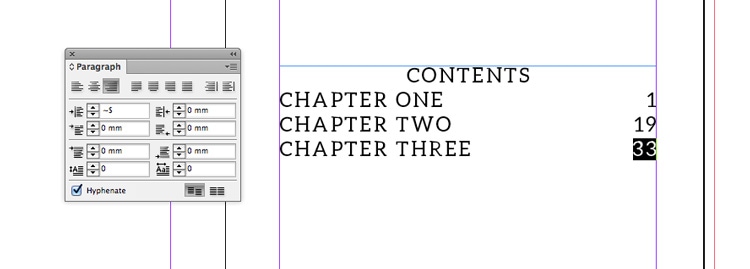 indesign table of contents TOC page numbers sections book design magazine design