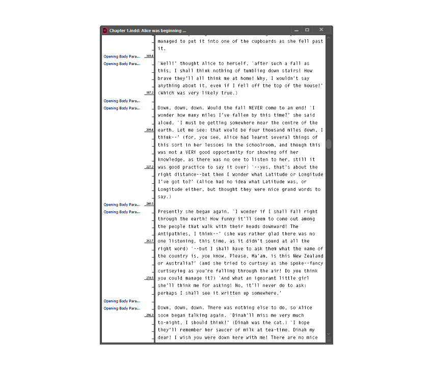 thread text story editor overset text