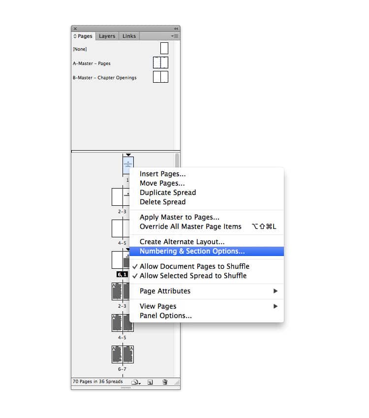 indesign table of contents TOC page numbers sections book design magazine design