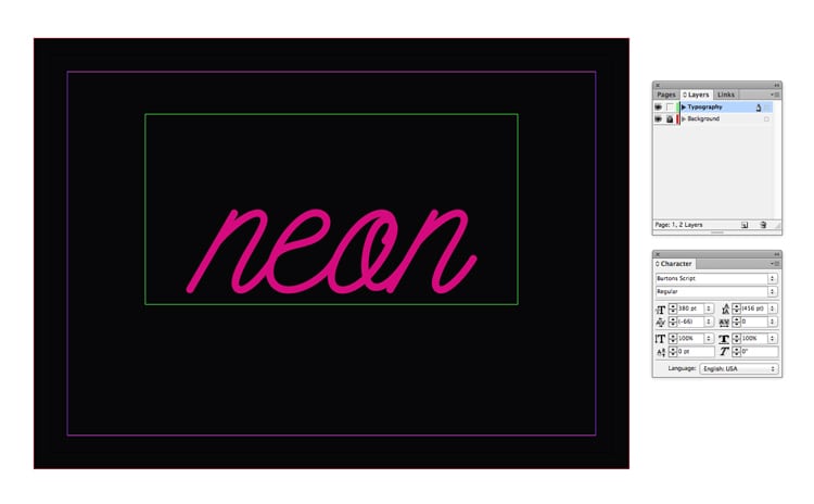 neon sign text effect glow light-up indesign typography