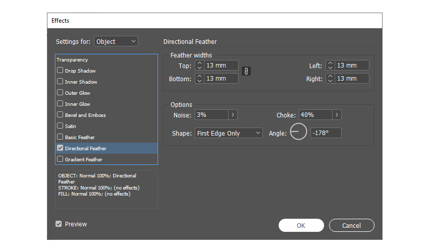 directional feather indesign