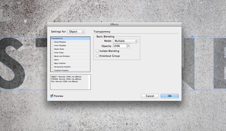 engraved stone quick typography text effect indesign adobe transparency