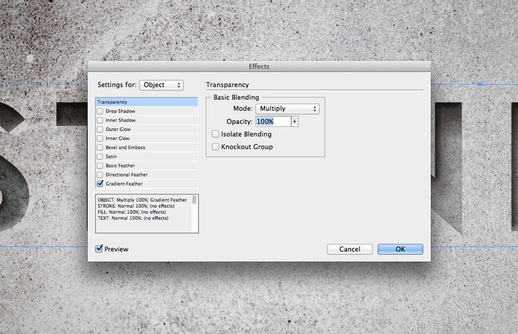 engraved stone quick typography text effect indesign adobe transparency