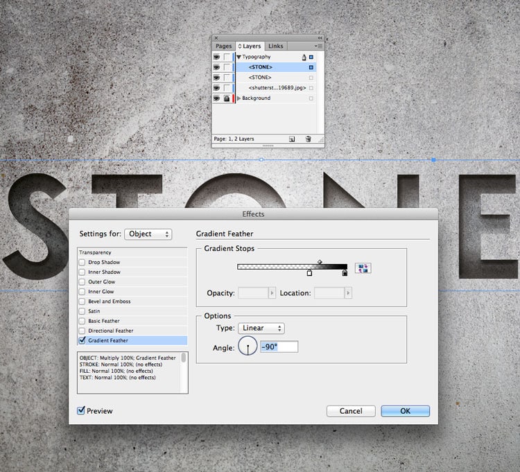 engraved stone quick typography text effect indesign adobe gradient
