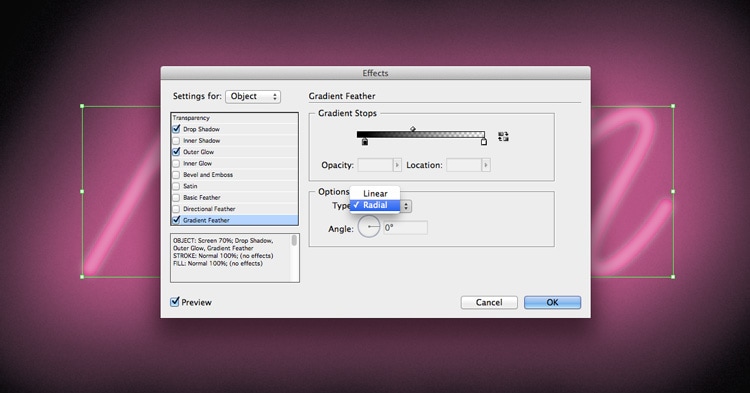 neon sign text effect glow light-up indesign typography gradient