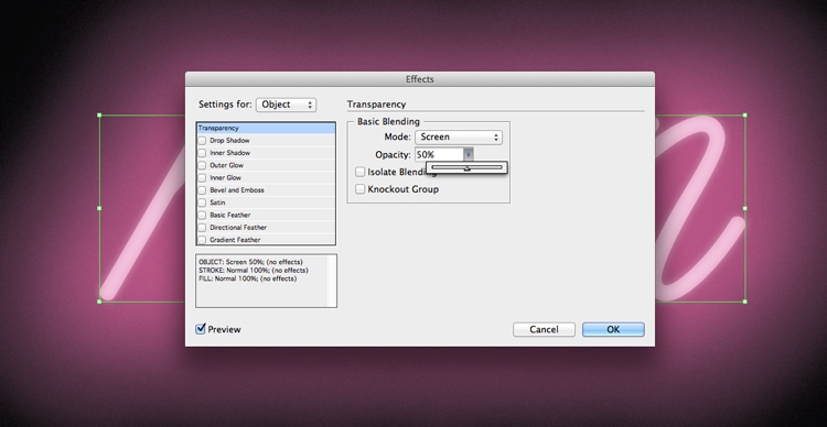 neon sign text effect glow light-up indesign typography transparency