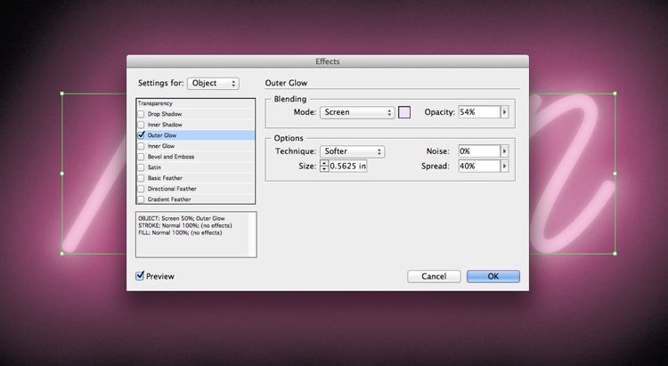 neon sign text effect glow light-up indesign typography