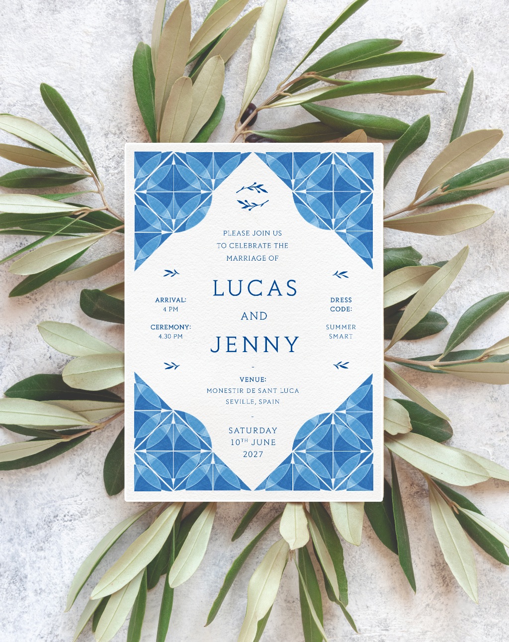 blue tiles wedding invite template save the date template mediterranean wedding invite vacation wedding invite italy wedding invite spain wedding invite wedding invitation template best wedding invite designs canva wedding templates indesign wedding templates