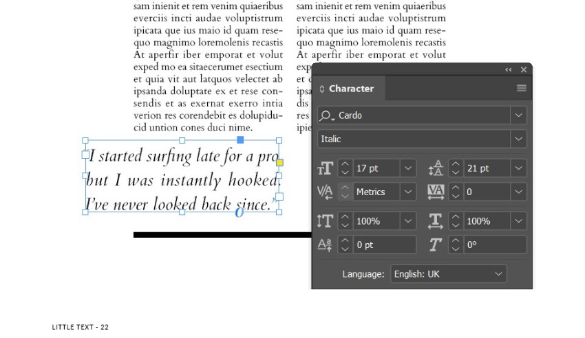 magazine pull quotes indesign cardo font