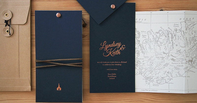 wedding invitations invite stylish unique modern beautiful design copper foil hunter press iceland map