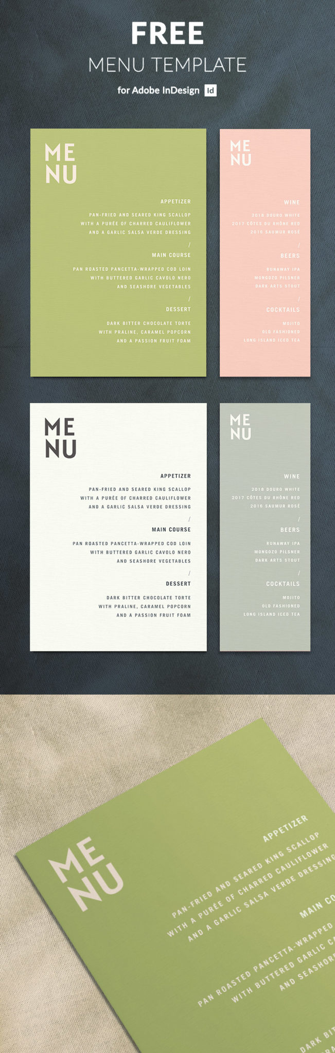 free indesign menu template wedding menu events menu restaurant menu