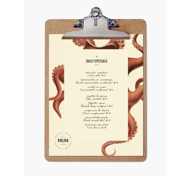 polpo menu design indesign