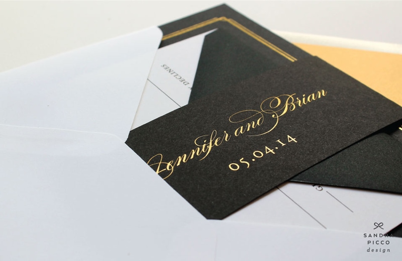 wedding invitations invite stylish unique modern beautiful design black gold elegant formal sandra picco