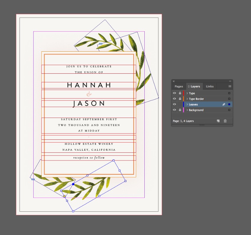 botanical rustic wedding invite indesign olive vector