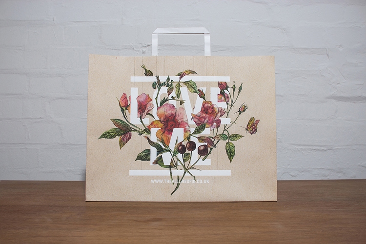 botanical graphic design flowers vintage packaging branding inspiration shopping bag paper bag brown bag beautiful