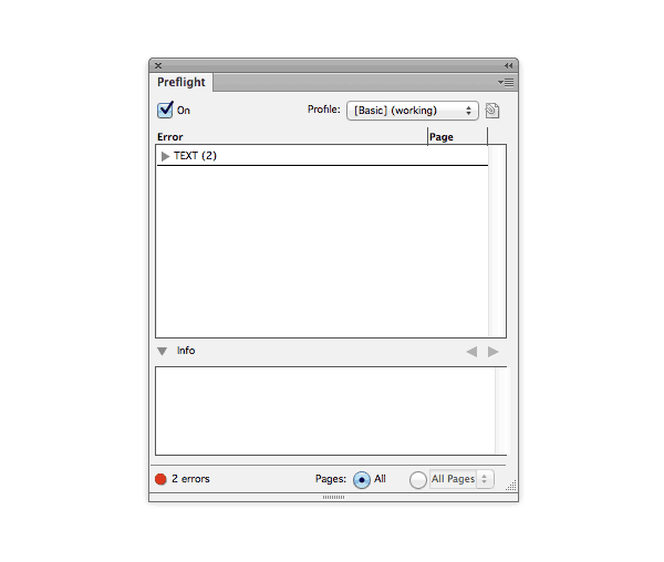 indesign preflight text error