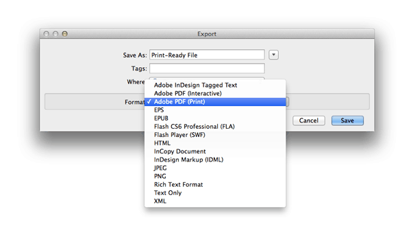 export indesign file for print