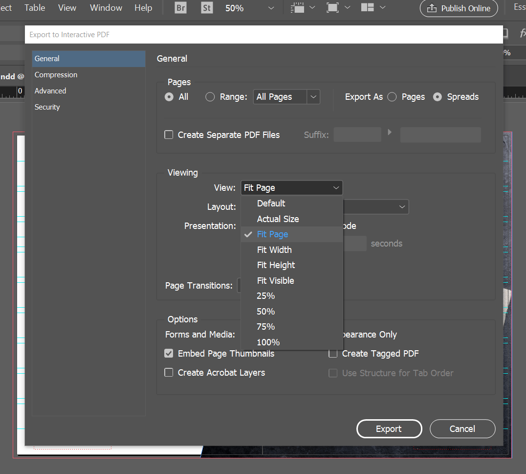 export interactive pdf indesign online viewing default 