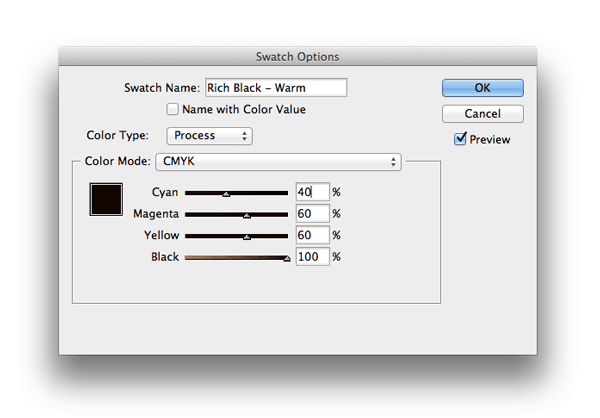 rich black true black print indesign swatches